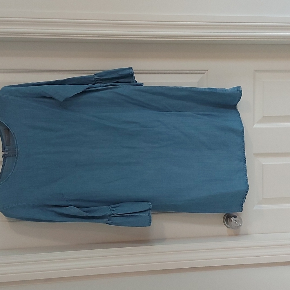 3/4 sleeve kneelength denim  shift dress